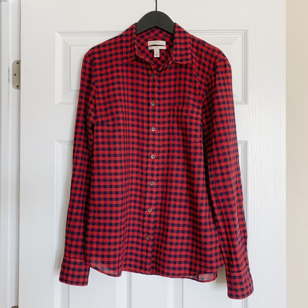 J.Crew Crinkle Boy Shirt in Red Check